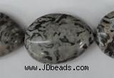 CPT358 15.5 inches 22*30mm flat teardrop grey picture jasper beads