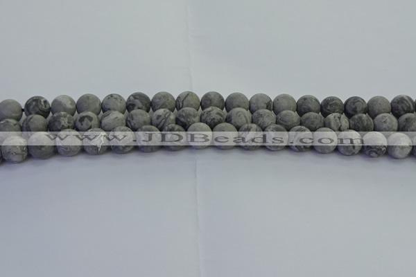 CPT572 15.5 inches 8mm round matte grey picture jasper beads