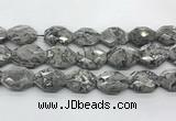 CPT580 18*25mm - 20*28mm faceted octagonal grey picture jasper beads