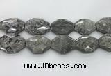 CPT582 30*40mm - 32*42mm faceted octagonal grey picture jasper beads