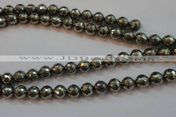 CPY108 15.5 inches 10mm faceted round pyrite gemstone beads wholesale