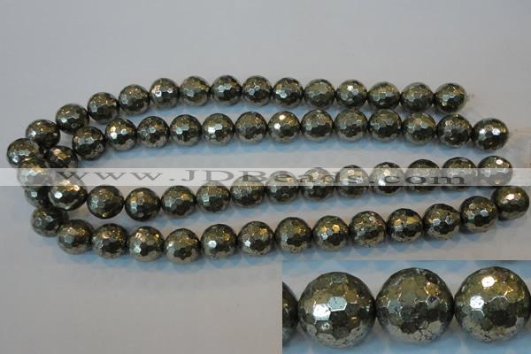 CPY111 15.5 inches 16mm faceted round pyrite gemstone beads wholesale