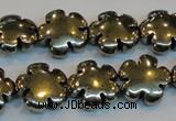 CPY164 15.5 inches 16mm carved flower pyrite gemstone beads wholesale