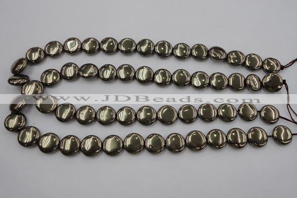 CPY223 15.5 inches 14mm flat round pyrite gemstone beads wholesale