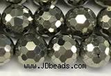 CPY267 15.5 inches 8mm round faceted pyrite gemstone beads