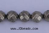 CPY29 16 inches 8mm faceted round pyrite gemstone beads wholesale