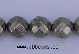 CPY30 16 inches 10mm faceted round pyrite gemstone beads wholesale