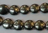 CPY302 15.5 inches 12mm flat round pyrite gemstone beads wholesale