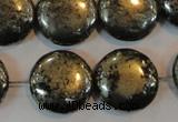 CPY305 15.5 inches 20mm flat round pyrite gemstone beads wholesale