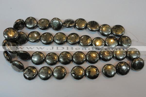 CPY305 15.5 inches 20mm flat round pyrite gemstone beads wholesale