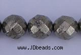 CPY31 16 inches 12mm faceted round pyrite gemstone beads wholesale