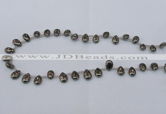 CPY382 Top drilled 7*11mm flat teardrop pyrite gemstone beads