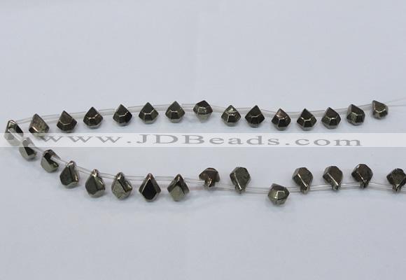 CPY388 Top drilled 9*11mm - 10*14mm faceted flat teardrop pyrite beads