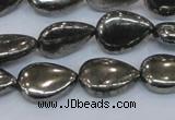 CPY578 15.5 inches 13*18mm flat teardrop pyrite gemstone beads