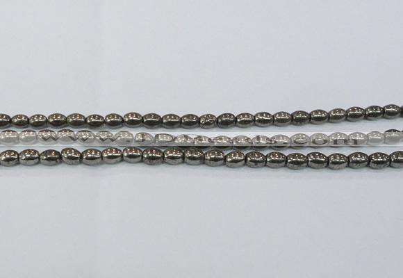 CPY597 15.5 inches 6*8mm rice pyrite gemstone beads wholesale