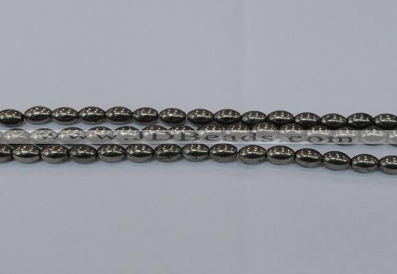 CPY599 15.5 inches 8*12mm rice pyrite gemstone beads wholesale