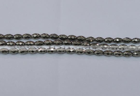 CPY603 15.5 inches 8*12mm faceted rice pyrite gemstone beads