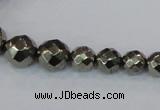 CPY615 15.5 inches 4mm - 12mm faceted round pyrite gemstone beads