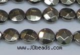 CPY626 15.5 inches 10mm faceted coin pyrite gemstone beads