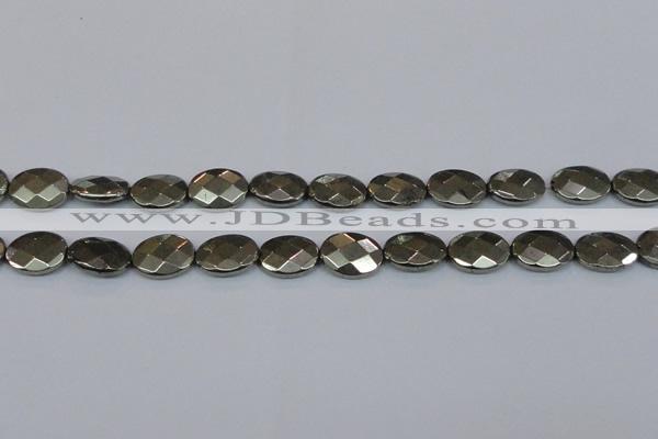 CPY632 15.5 inches 12*16mm faceted oval pyrite gemstone beads