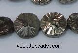 CPY661 15.5 inches 16mm carved flower pyrite gemstone beads