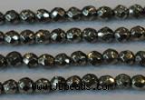 CPY73 15.5 inches 3mm faceted round pyrite gemstone beads wholesale