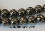 CPY75 15.5 inches 10mm carved round pyrite gemstone beads wholesale