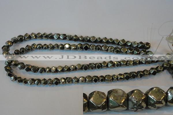 CPY78 15.5 inches 8-9mm faceted nuggets pyrite gemstone beads