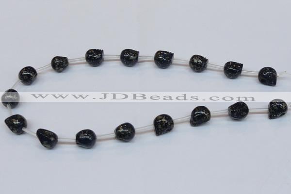 CPY788 Top drilled 10mm carved skull pyrite gemstone beads