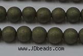 CPY813 15.5 inches 4mm round matte pyrite beads wholesale