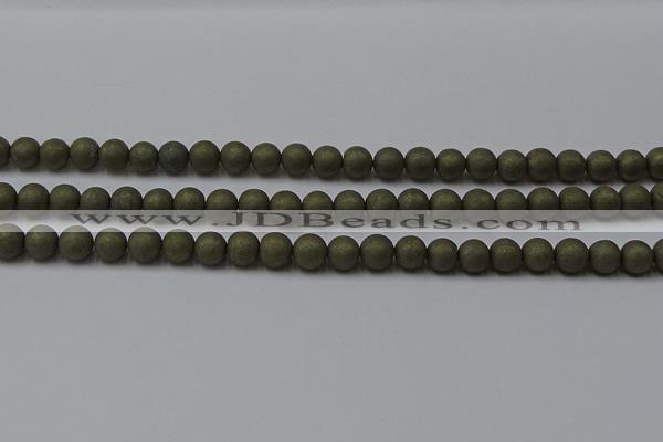 CPY813 15.5 inches 4mm round matte pyrite beads wholesale