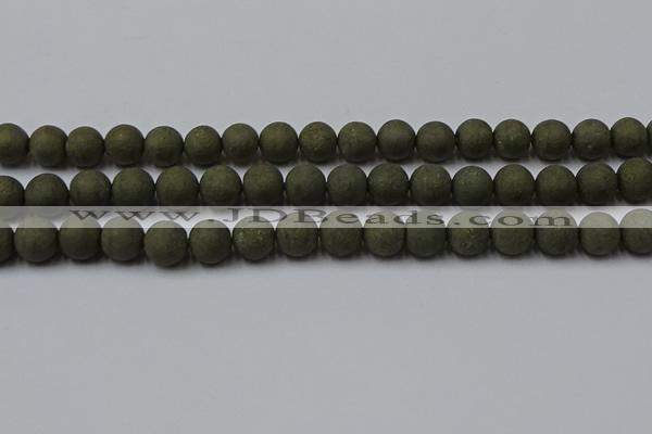 CPY815 15.5 inches 8mm round matte pyrite beads wholesale