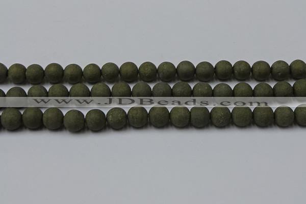 CPY816 15.5 inches 10mm round matte pyrite beads wholesale