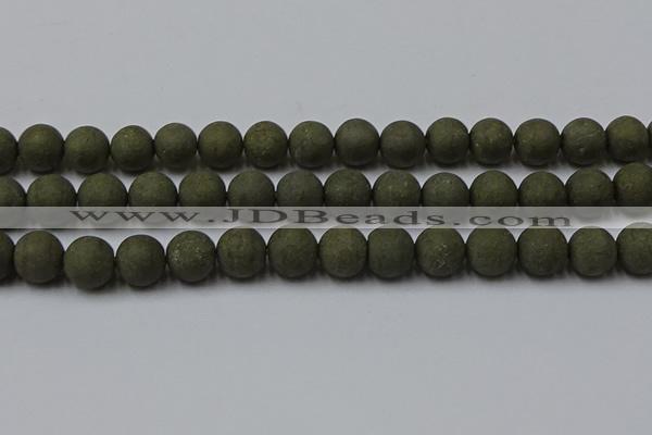 CPY817 15.5 inches 12mm round matte pyrite beads wholesale