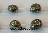 CPY85 15.5 inches 12mm carved skull pyrite gemstone beads wholesale