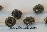 CPY92 15.5 inches 12mm carved rose pyrite gemstone beads wholesale