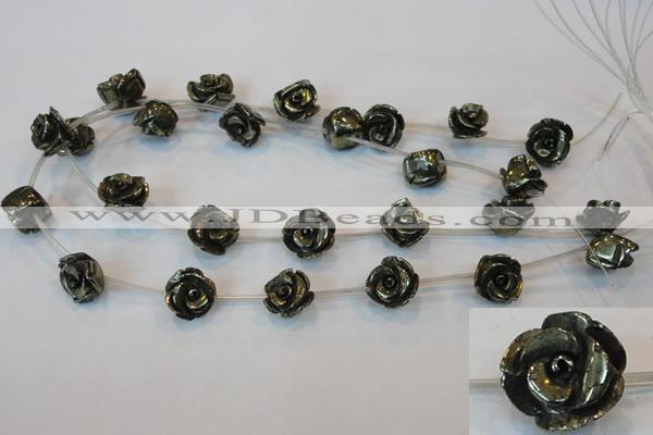 CPY94 15.5 inches 16mm carved rose pyrite gemstone beads wholesale