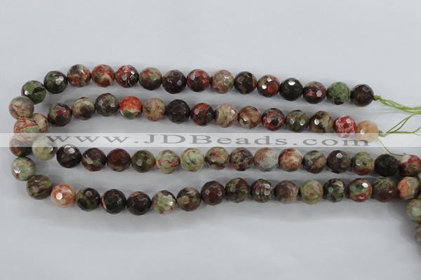 CRA103 15.5 inches 12mm faceted round rainforest agate gemstone beads