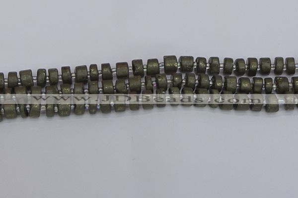 CRB1260 15.5 inches 6*10mm tyre matte pyrite gemstone beads