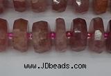 CRB1342 15.5 inches 6*12mm faceted rondelle strawberry quartz beads