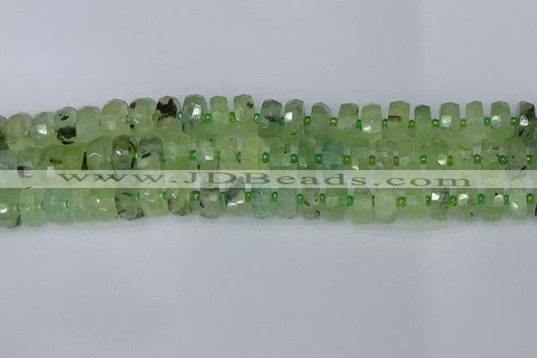 CRB1352 15.5 inches 6*12mm faceted rondelle green rutilated quartz beads