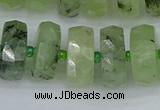 CRB1354 15.5 inches 8*16mm faceted rondelle green rutilated quartz beads