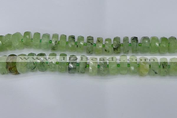 CRB1355 15.5 inches 8*18mm faceted rondelle green rutilated quartz beads