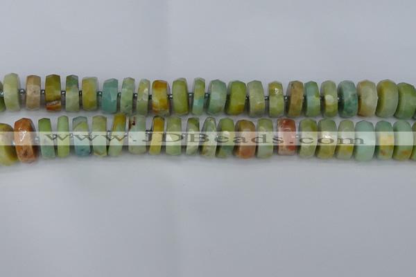 CRB1363 15.5 inches 7*14mm faceted rondelle Chinese amazonite beads