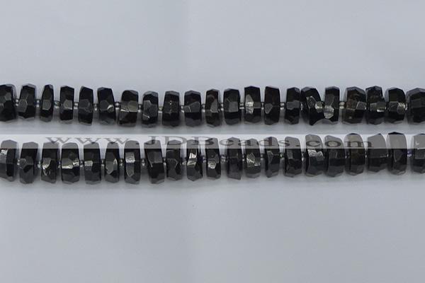 CRB1425 15.5 inches 8*18mm faceted rondelle black tourmaline beads