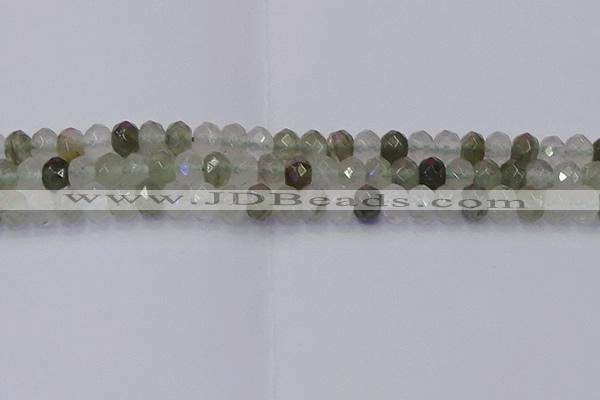 CRB1813 15.5 inches 5*8mm faceted rondelle green rutilated quartz beads