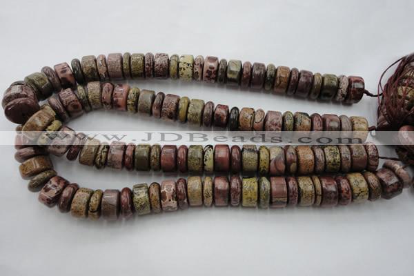 CRB191 15.5 inches 6*16mm – 10*16mm rondelle red artistic jasper beads