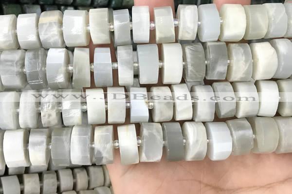 CRB2084 15.5 inches 13mm - 14mm faceted tyre grey moonstone beads