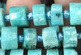 CRB2160 15.5 inches 7mm - 8mm faceted tyre amazonite gemstone beads