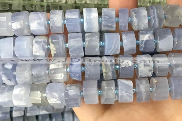 CRB2189 15.5 inches 12mm - 13mm faceted tyre blue chalcedony beads